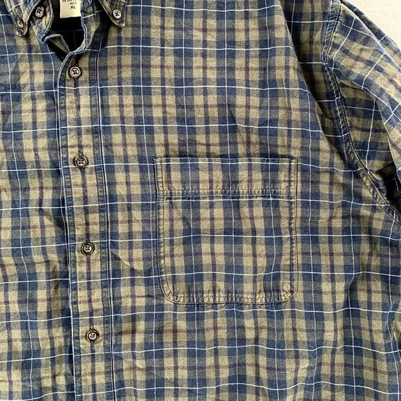 Eddie Bauer Blue Brown Plaid Flannel Long‎ Sleeve Shirt Mens XL - Picture 4 of 8